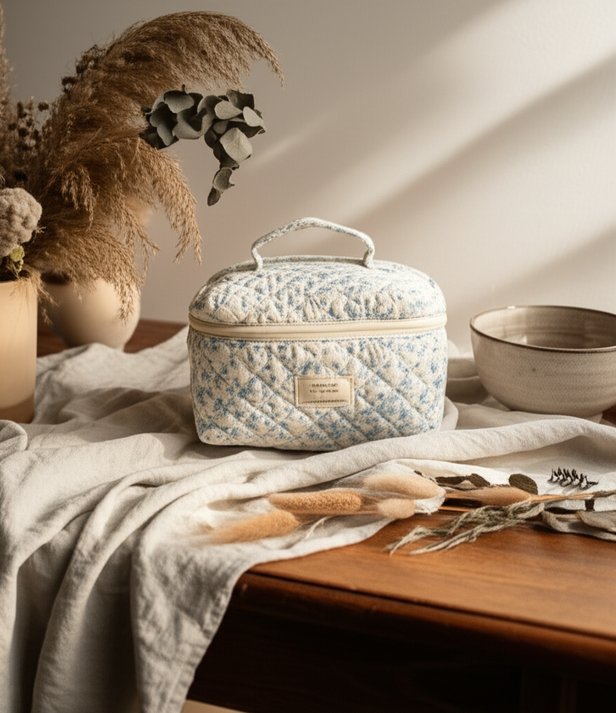 Ensemble de 3 Trousses de toilette bohème en coton "orchidée" - Orra Atelier