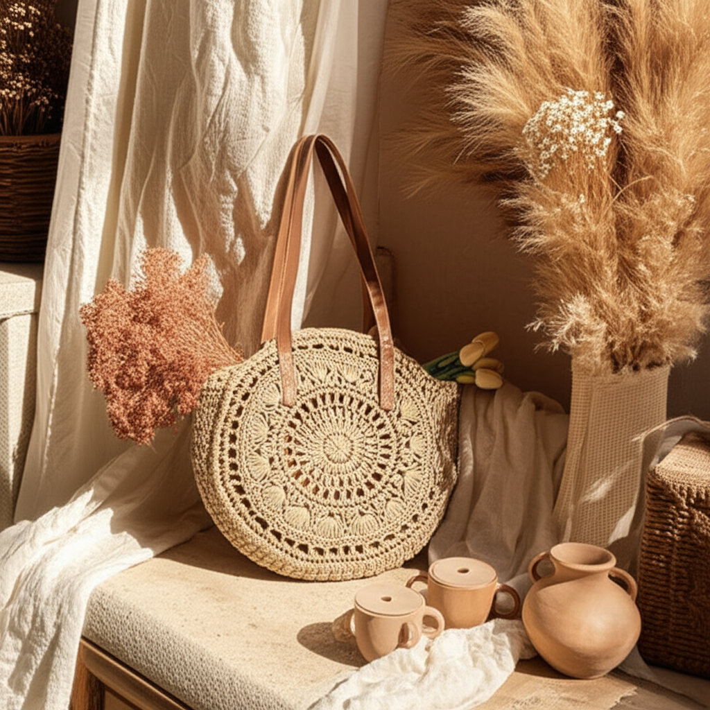 Sac rond bohème “Rivage” – Tressage ajouré - Orra Atelier