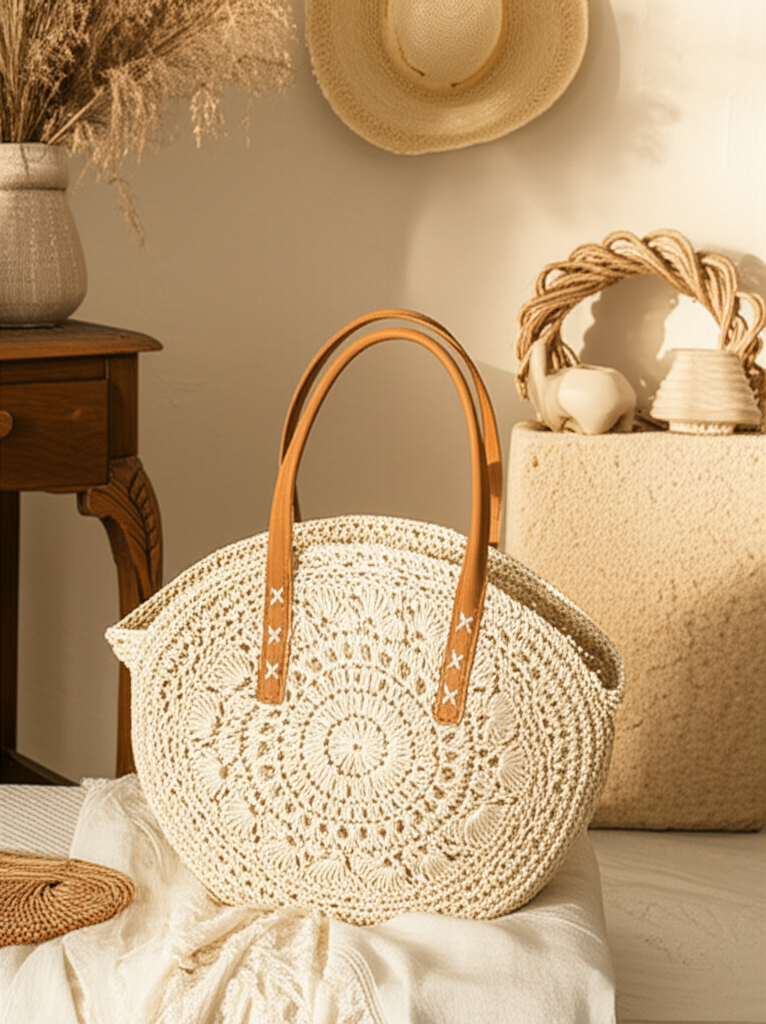 Sac rond bohème “Rivage” – Tressage ajouré - Orra Atelier