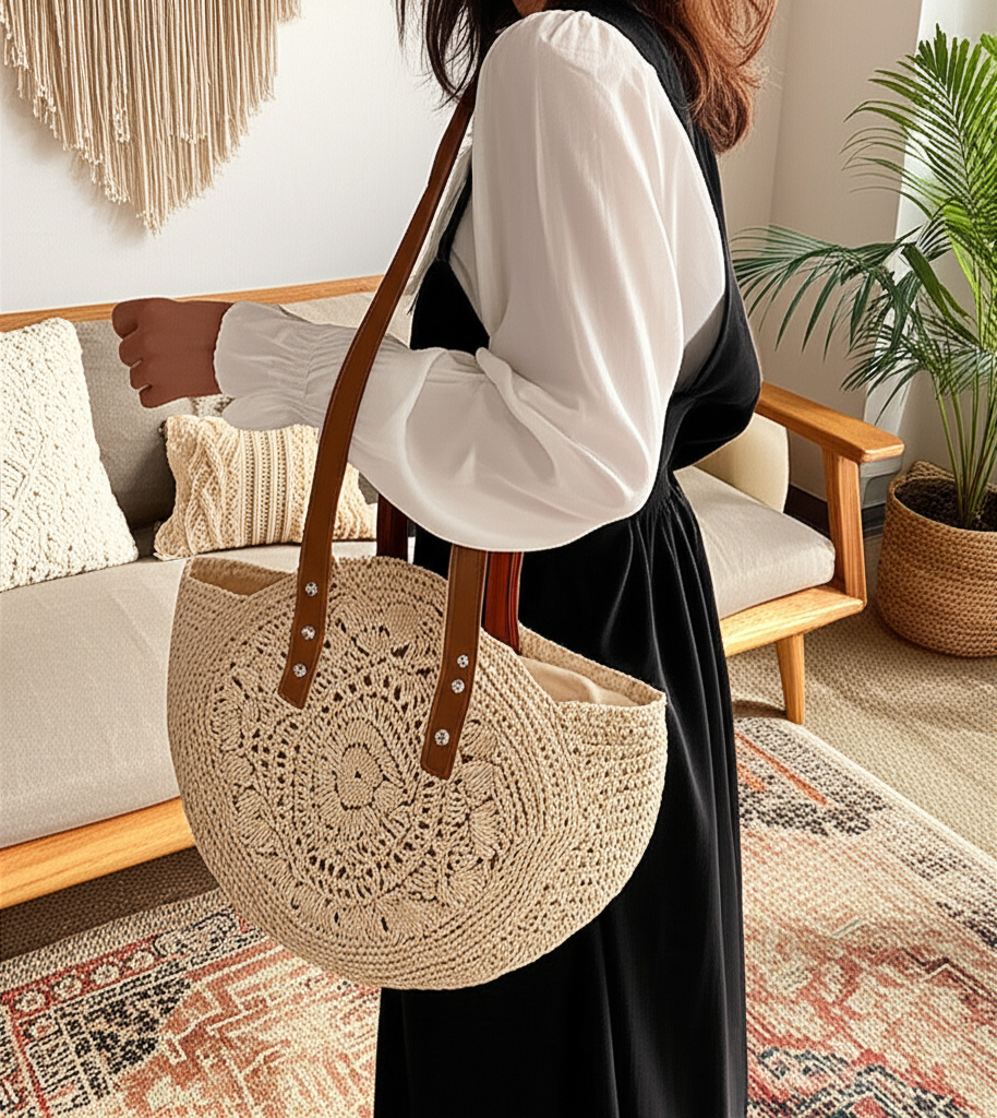 Sac rond bohème “Rivage” – Tressage ajouré - Orra Atelier