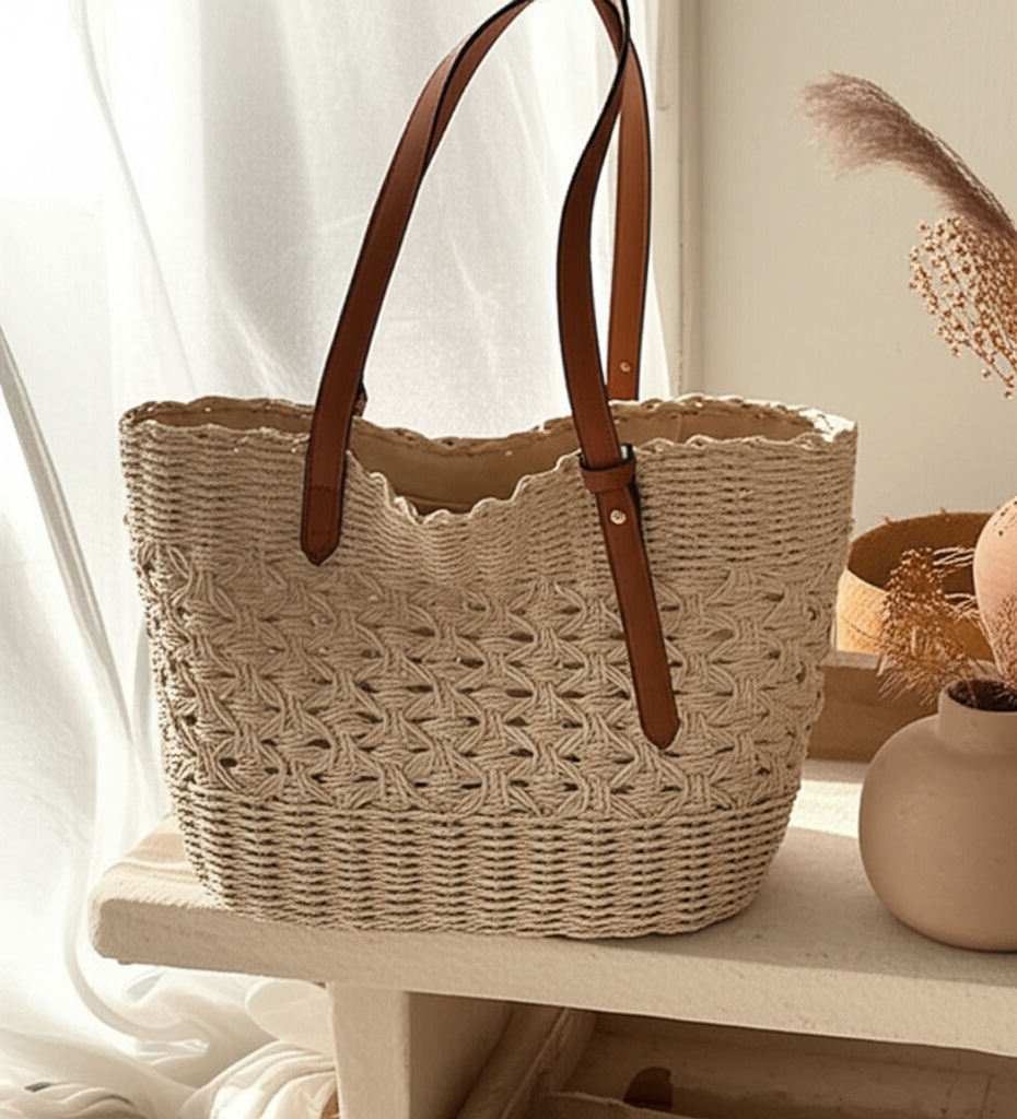 Sac fourre-tout bohème en paille tressée – modèle Hign - Orra Atelier