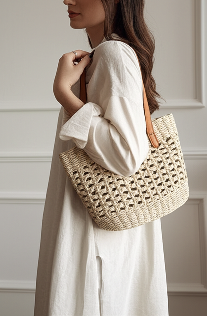Sac fourre-tout bohème en paille tressée – modèle Hign - Orra Atelier