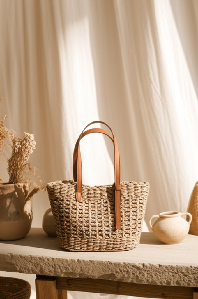 Sac fourre-tout bohème en paille tressée – modèle Hign - Orra Atelier