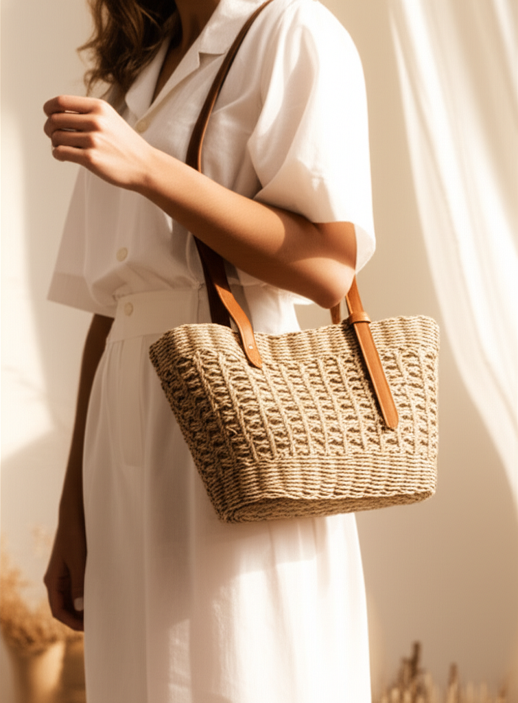 Sac fourre-tout bohème en paille tressée – modèle Hign - Orra Atelier