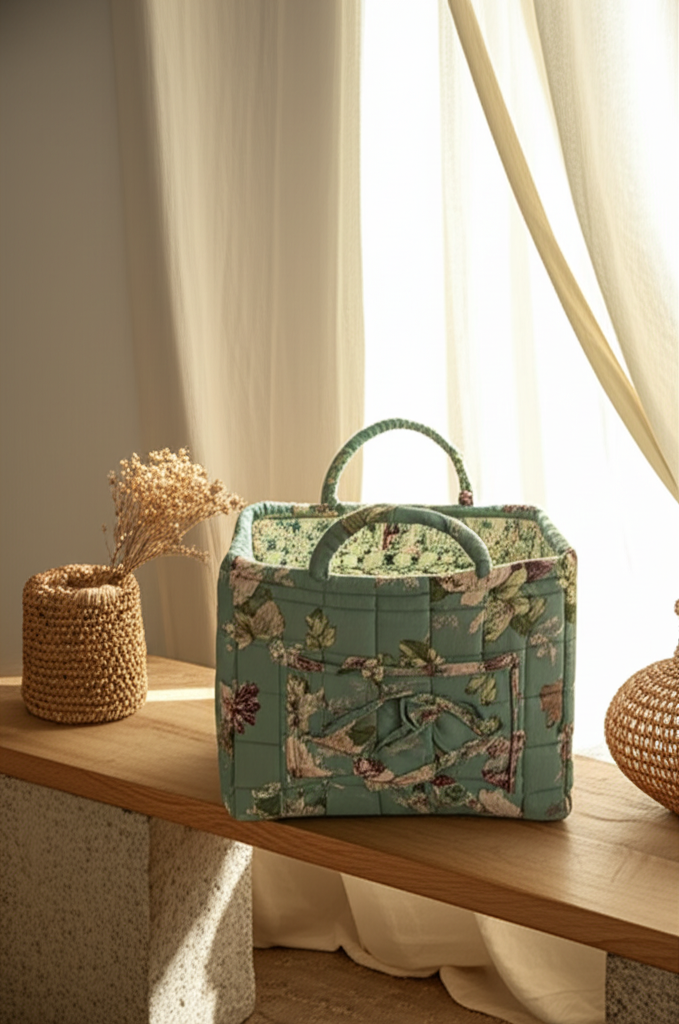 Panier de rangement pliable en tissu naturel – Style pastoral chic - Orra Atelier