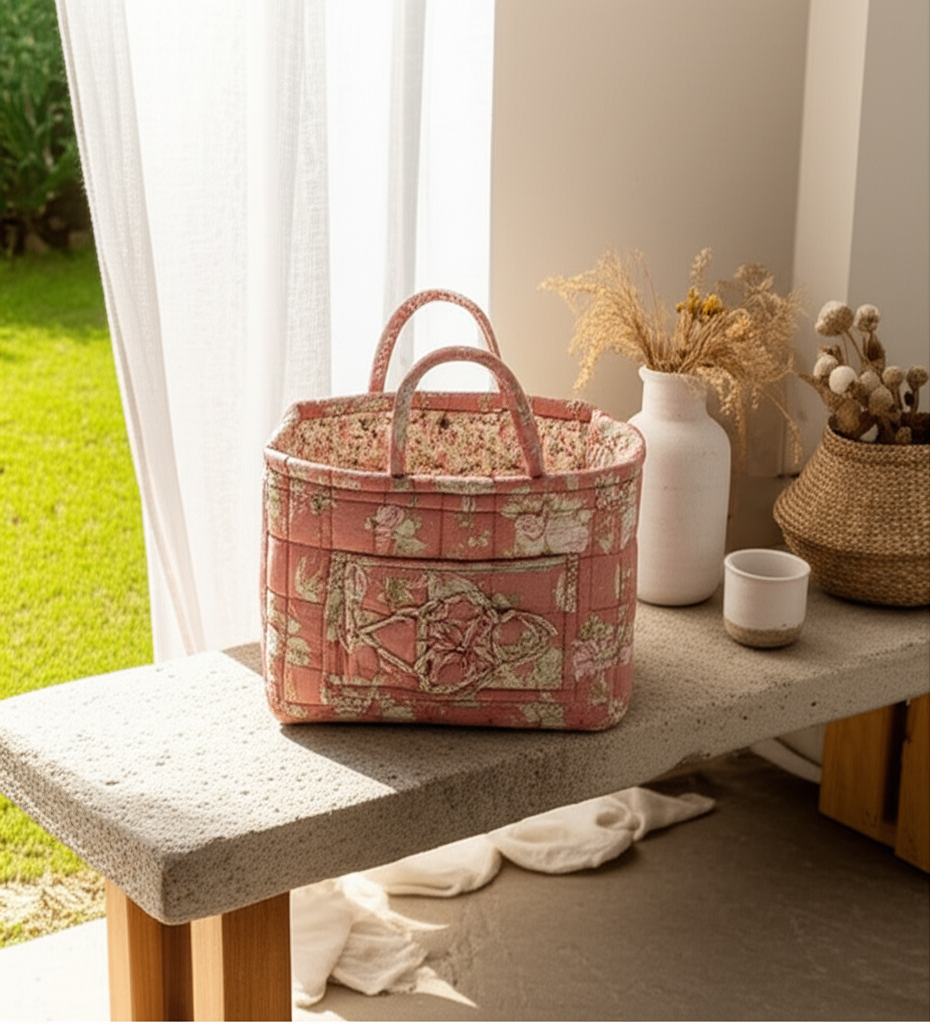 Panier de rangement pliable en tissu naturel – Style pastoral chic - Orra Atelier