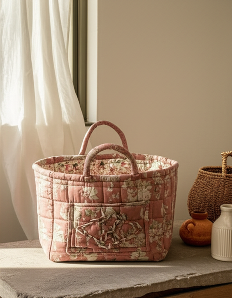Panier de rangement pliable en tissu naturel – Style pastoral chic - Orra Atelier