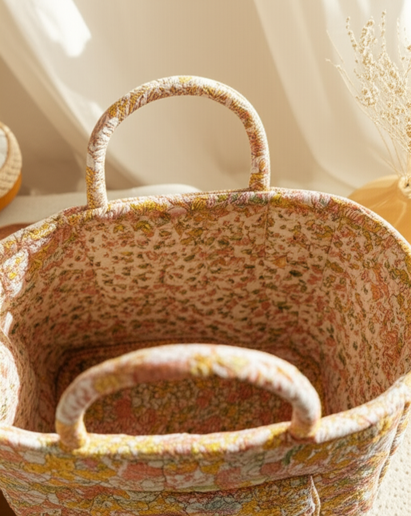 Panier de rangement pliable en tissu naturel – Style pastoral chic - Orra Atelier