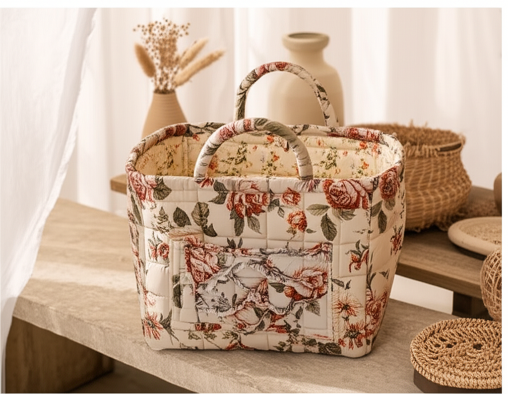 Panier de rangement pliable en tissu naturel – Style pastoral chic - Orra Atelier
