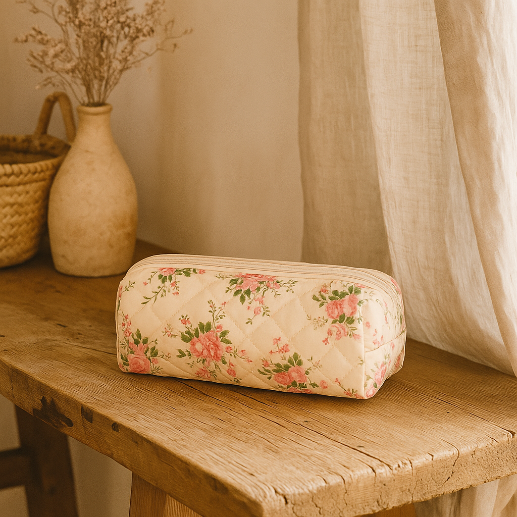 Trousse de toilette en coton fleuri  – Rose d’Ivoire - Orra Atelier