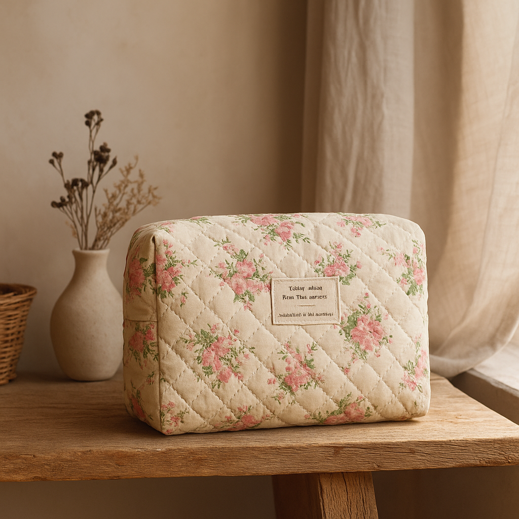Trousse de toilette en coton fleuri  – Rose d’Ivoire - Orra Atelier